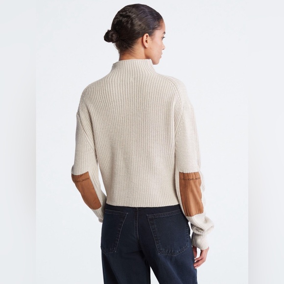 Calvin Klein OUT OF STUCK Ribbed Elbow Patch Mock Neck Sweater. Worn only once - Picture 3 of 10